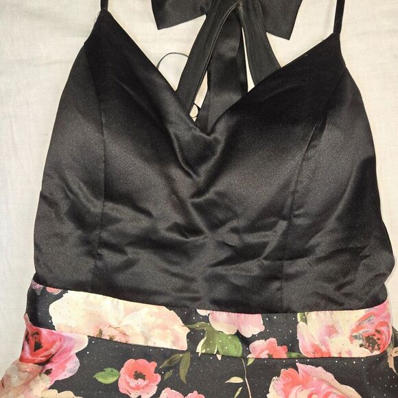 City Triangles Backless Formal Dress Juniors‎ 11 Black Pink Floral Skirt Flare - Picture 12 of 16